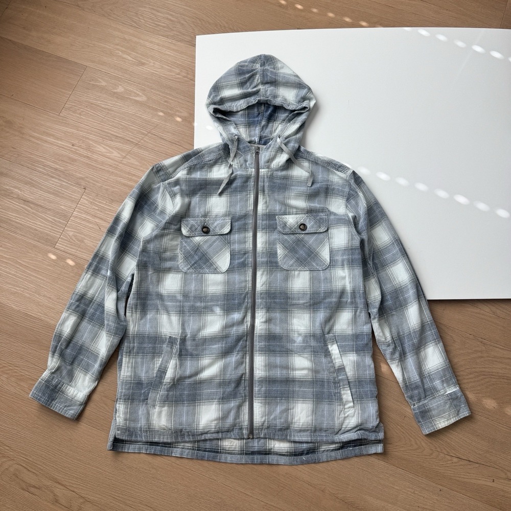 Schully Plaid Hoodie Zip Up Blue XL Grunge Cotton Long Sleeve